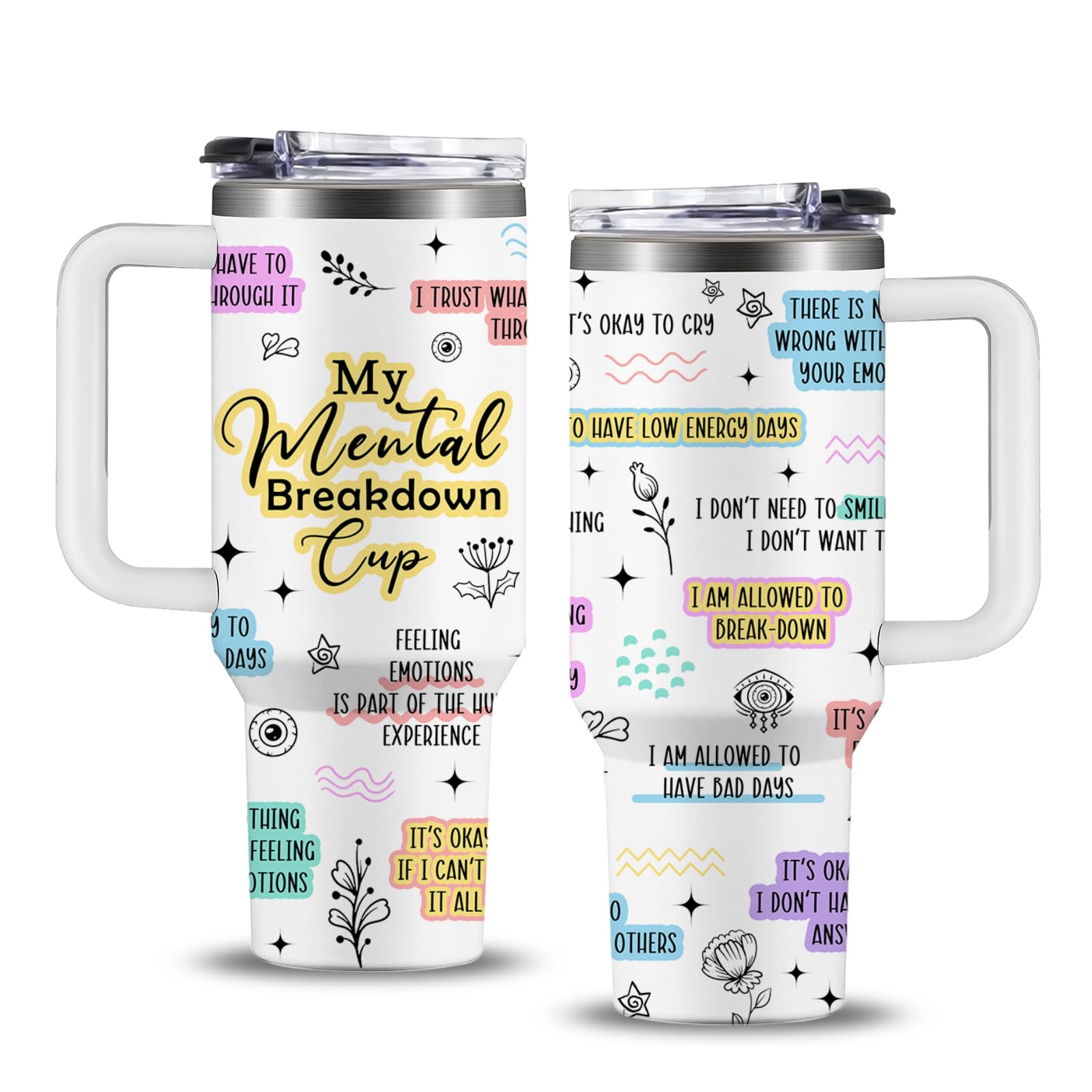 NIAXAUYT My Mental Breakdown Cup with lid keeps beverages secure while on the go.