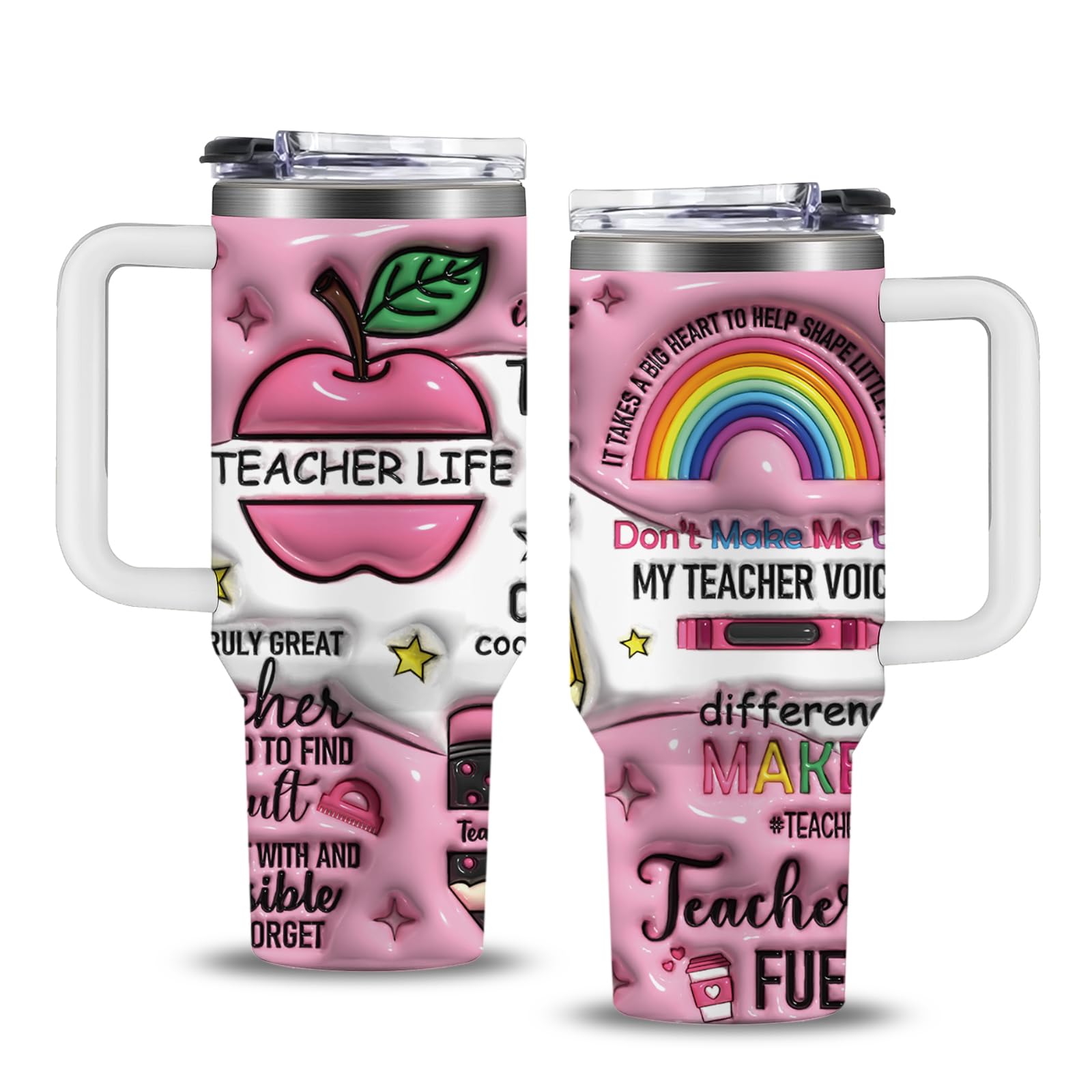 NIAXAUYT Teacher Life pink tumbler with lid for on-the-go classroom coffee