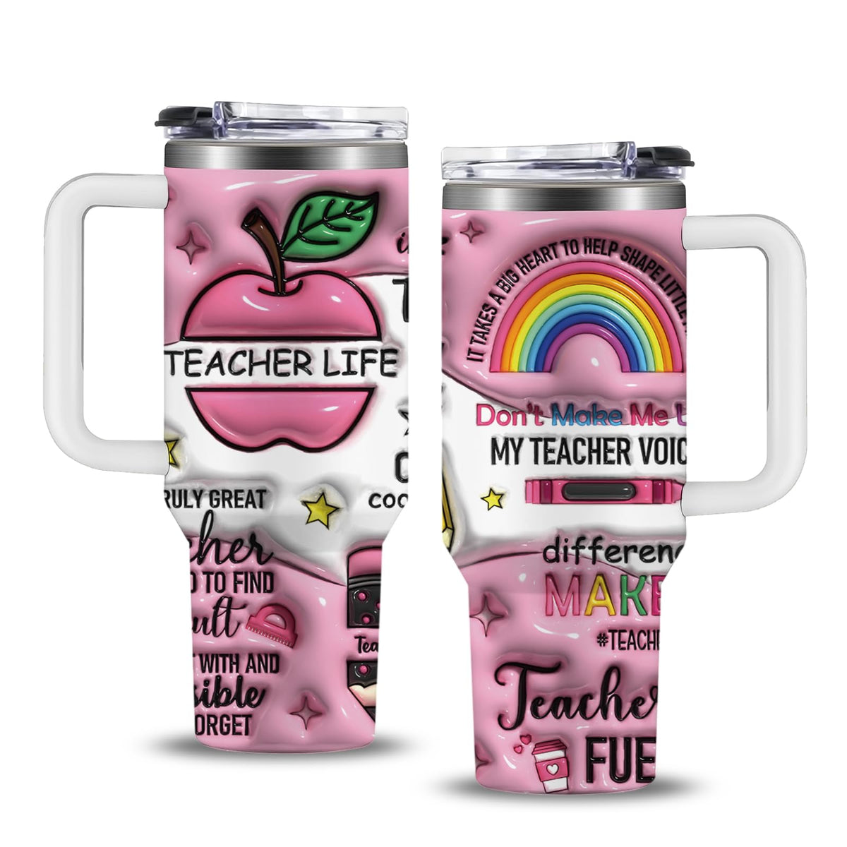 NIAXAUYT Teacher Life pink tumbler with lid for on-the-go classroom coffee