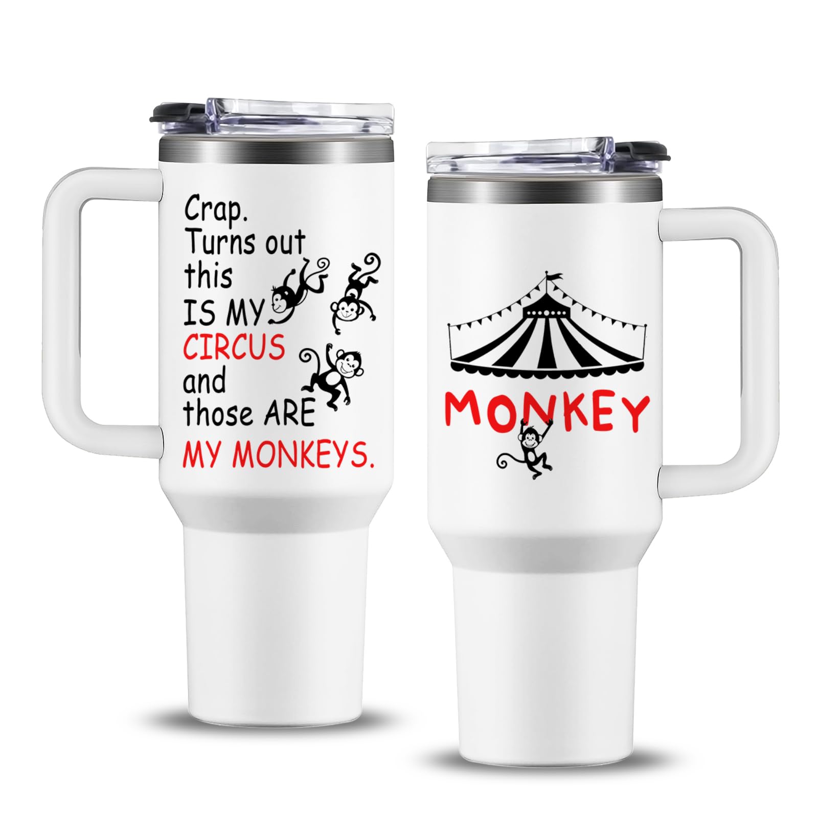 NIAXAUYT This Is My Circus 40oz tumbler keeps hot drinks on the go.