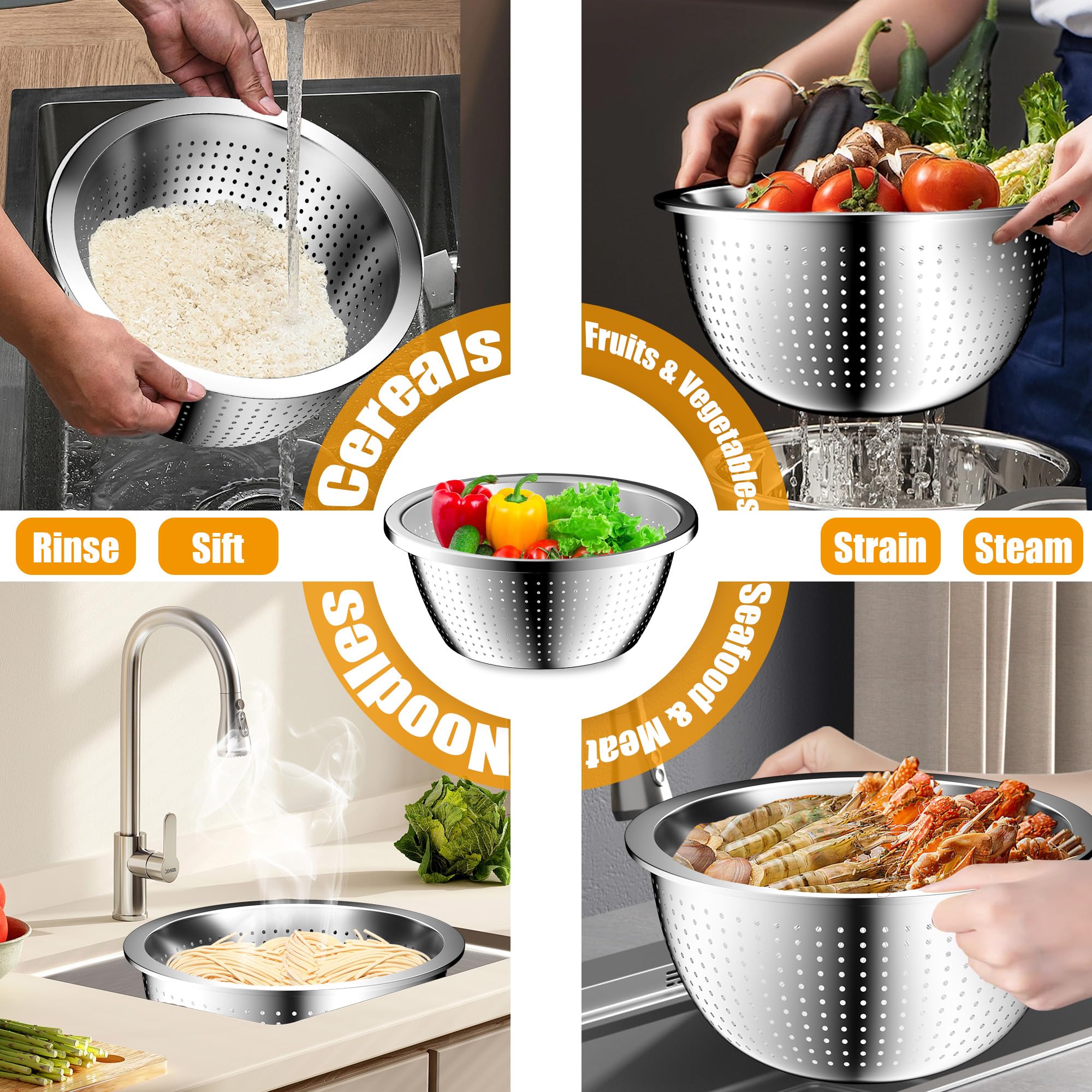 Nicdiet colander included for efficient draining after washing vegetables.