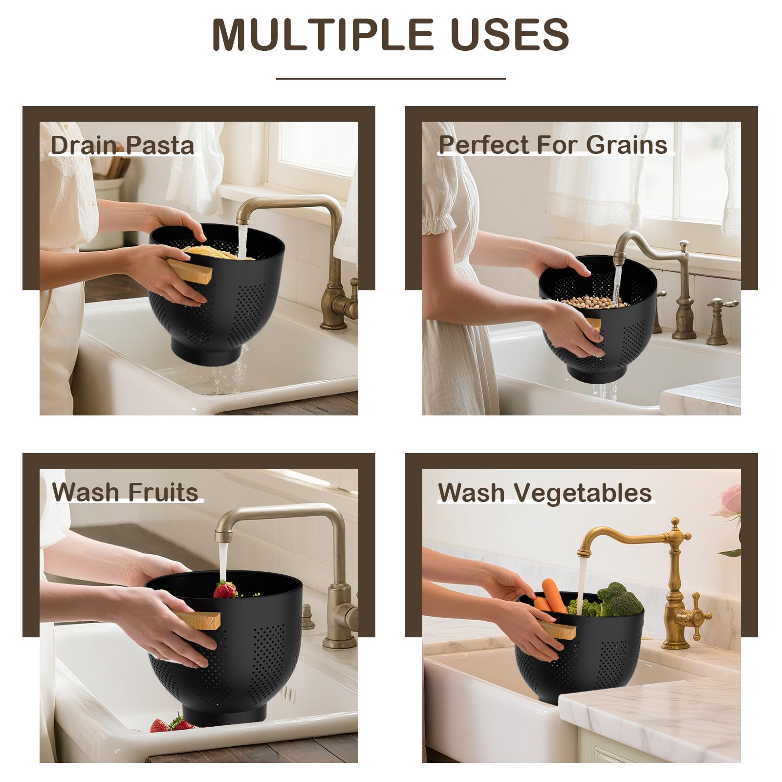 Nicdiet elevated-base with non-slip ring prevents tipping during draining.