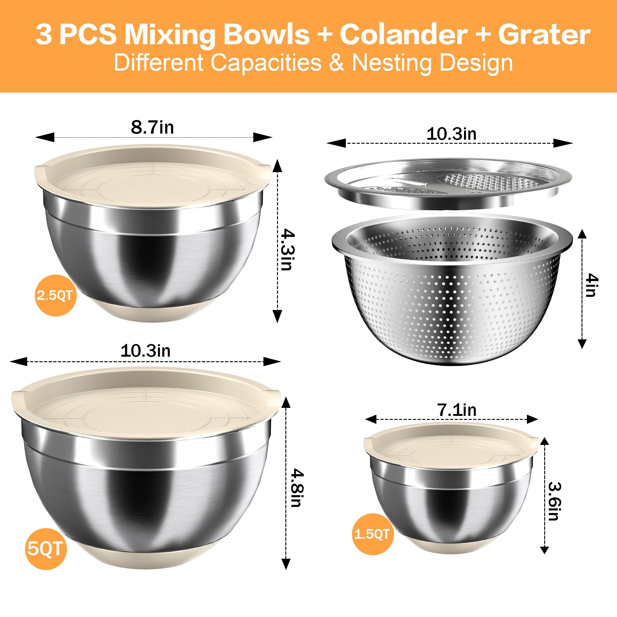 Nicdiet khaki-toned bowls offer durable storage and easy serving for everyday meals.