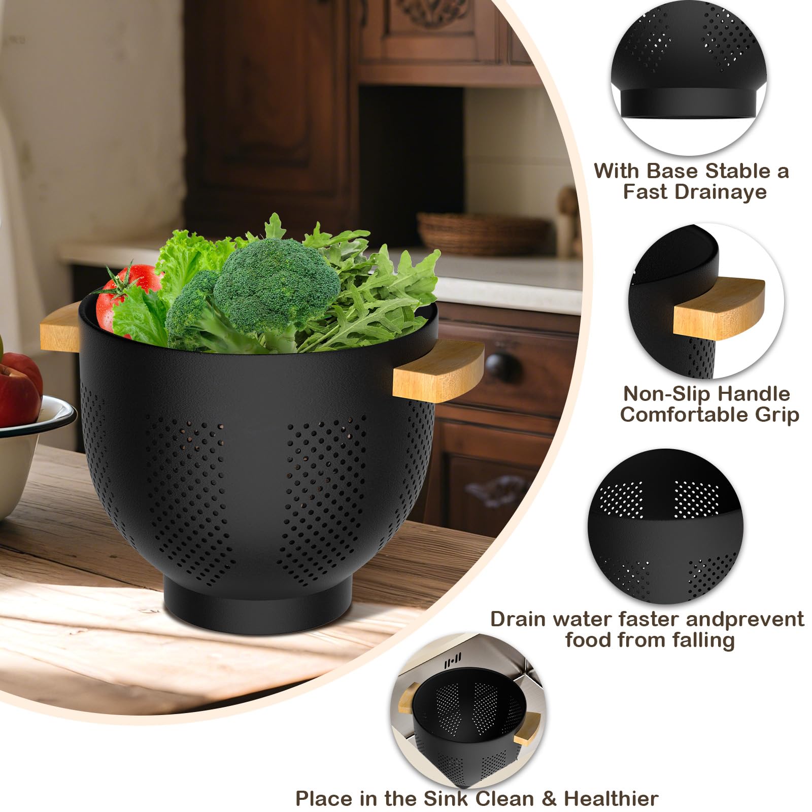 Nicdiet large-capacity colander ideal for washing vegetables and pasta.