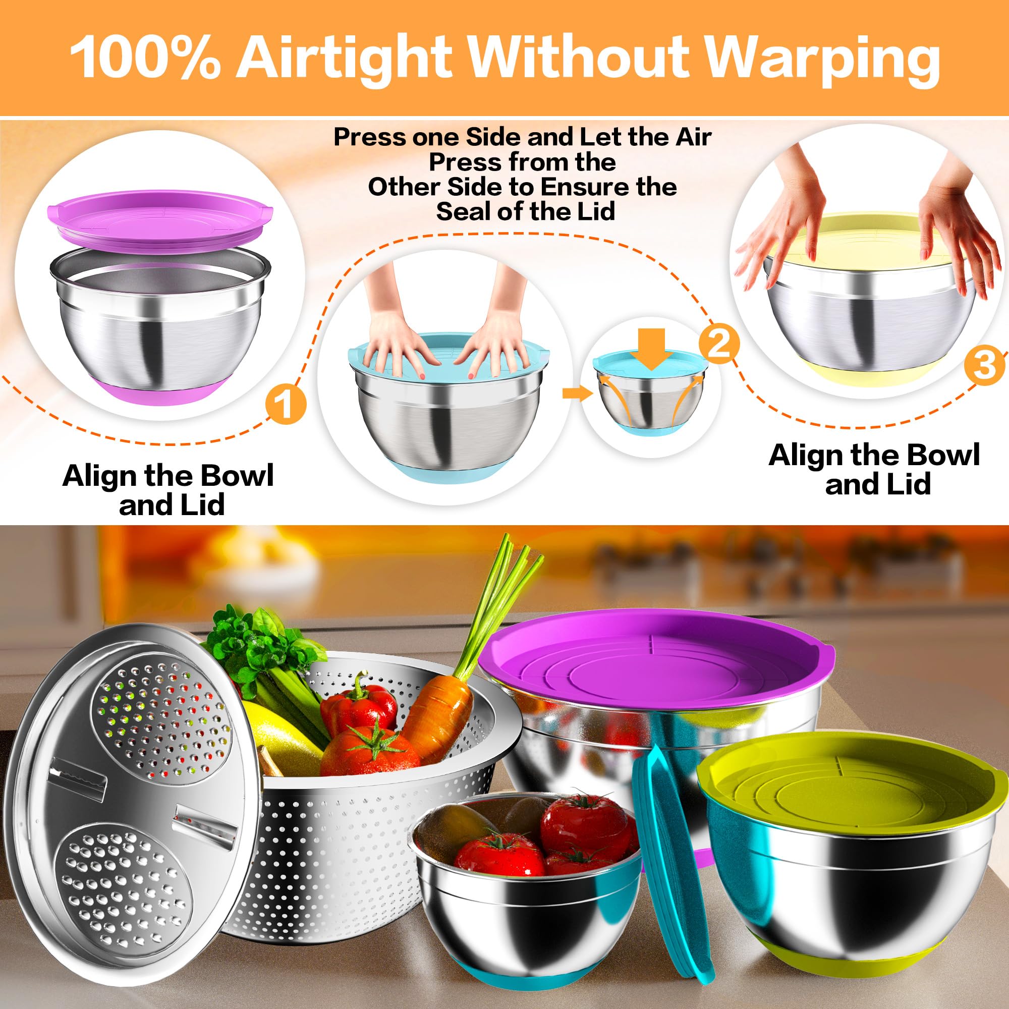 Nicdiet mixing-bowls-airtight-lids securely seal ingredients to maintain freshness