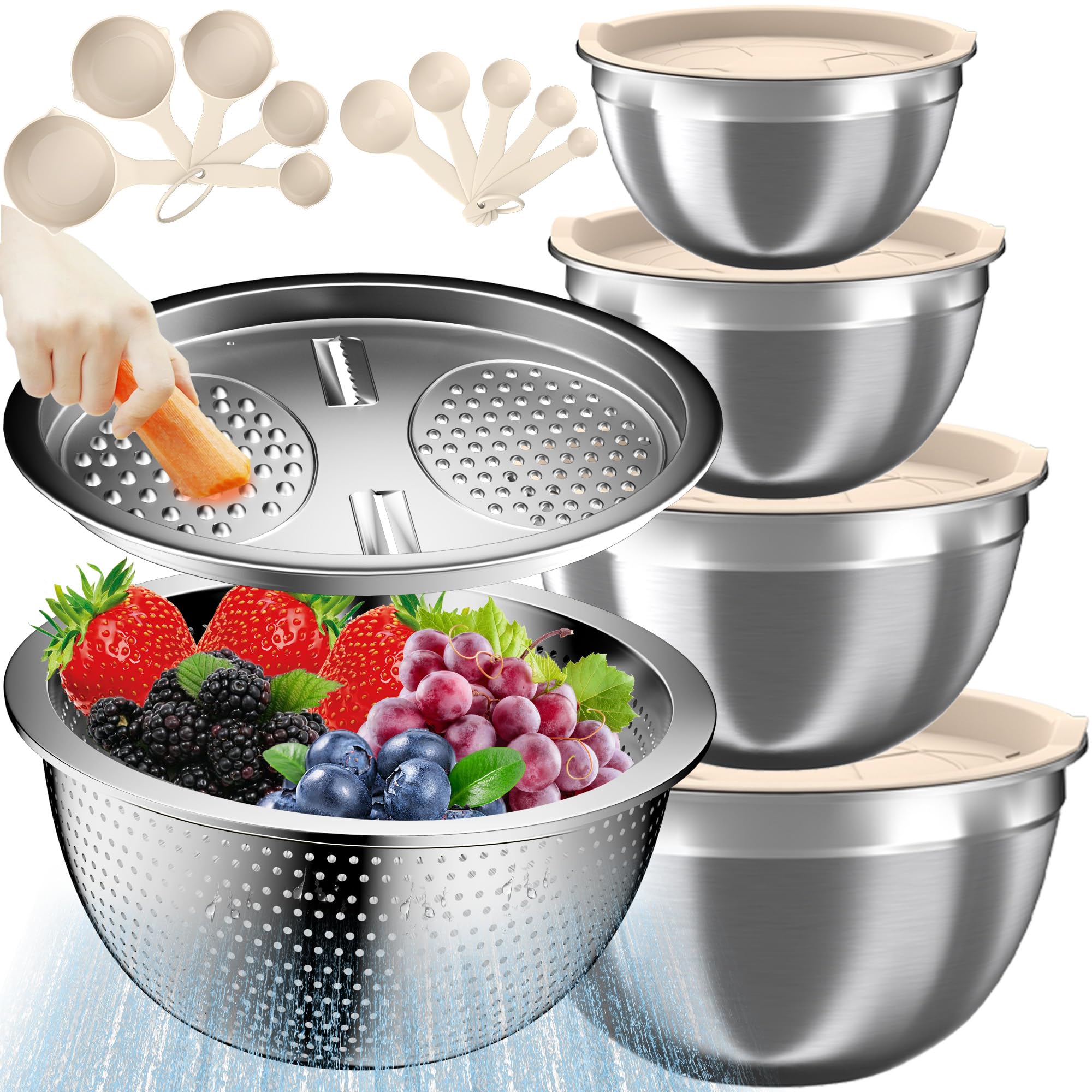 Nicdiet mixing bowls set with lids top view for organized prep and storage.