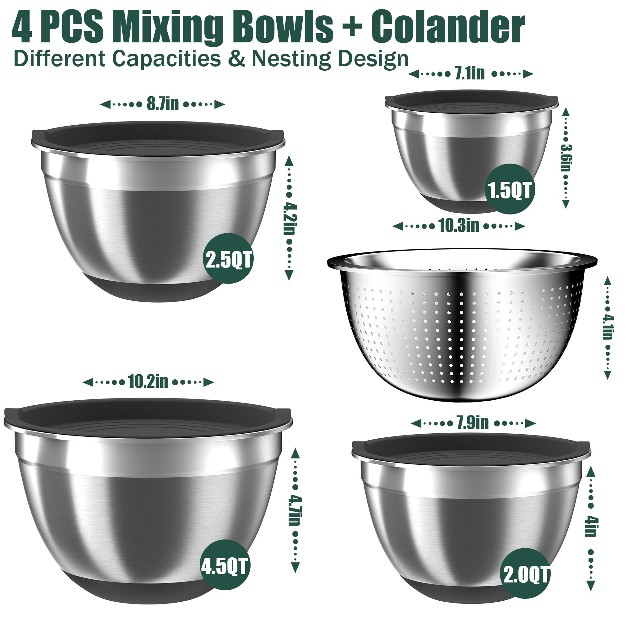 Nicdiet nesting bowls with colander set saves space during rinsing.