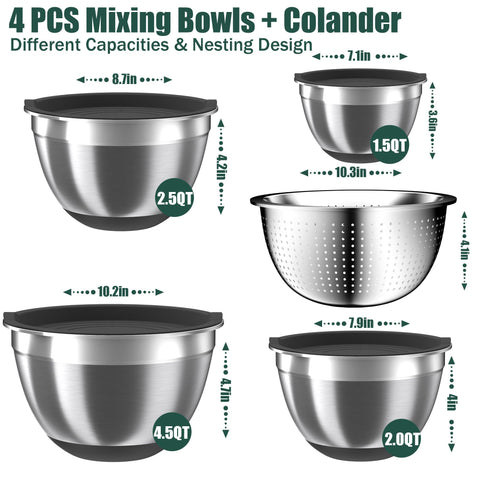 Nicdiet nesting bowls with colander set saves space during rinsing.