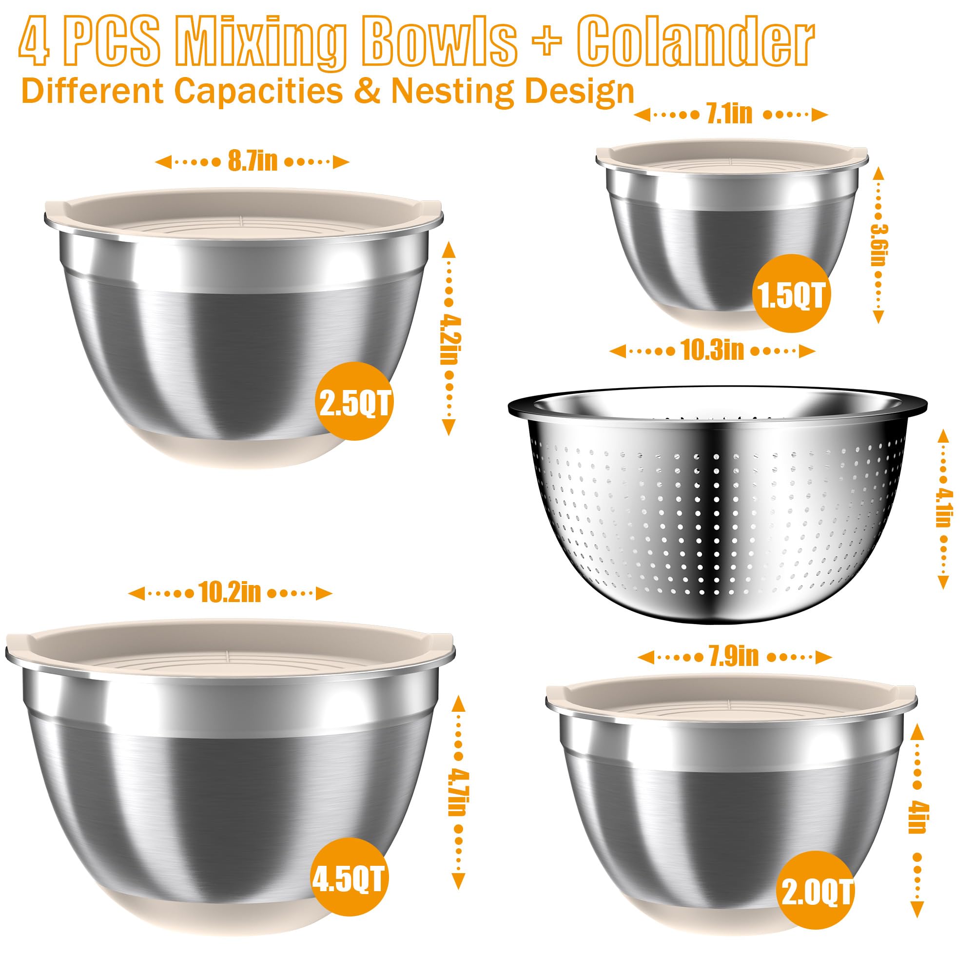 Nicdiet nesting stainless bowls saving space for quick meal prep.