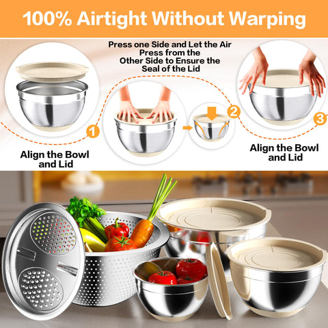 Nicdiet nesting stainless steel bowls save space on crowded countertops.