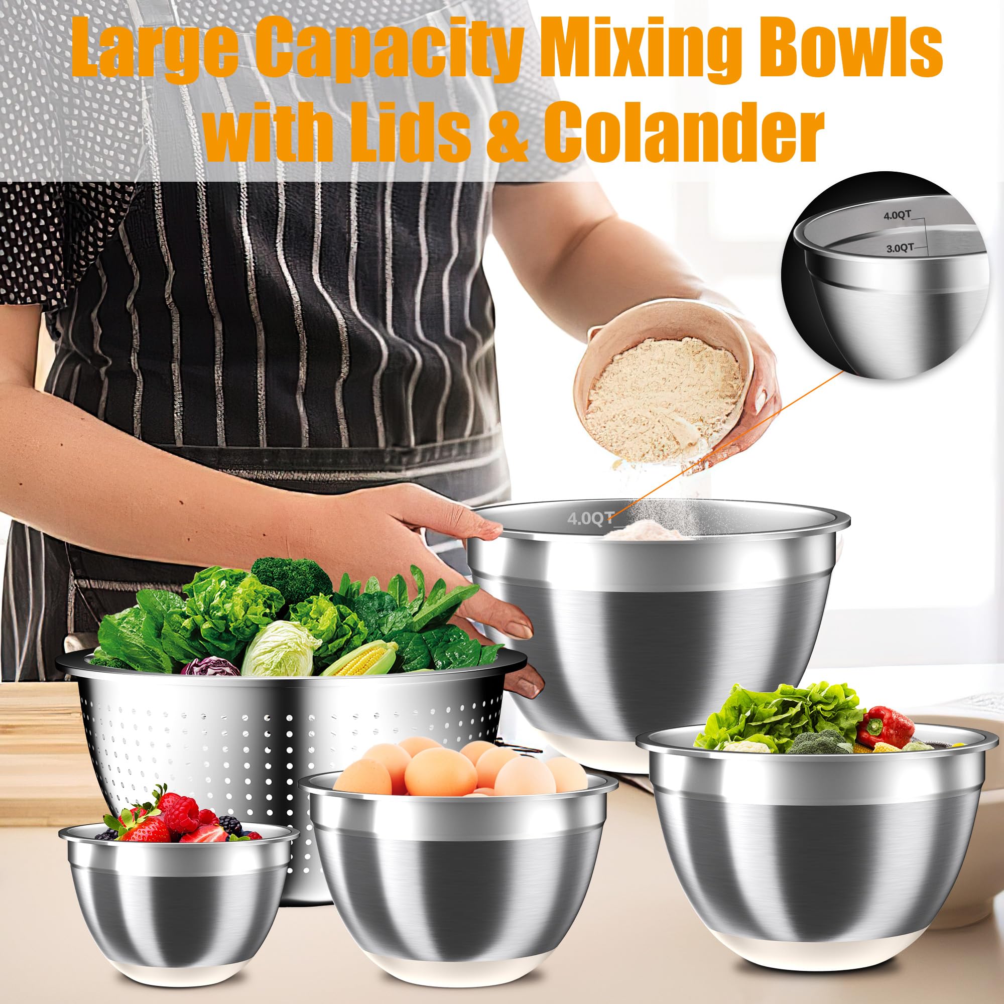 Nicdiet non-slip silicone base keeps bowls steady during mixing.