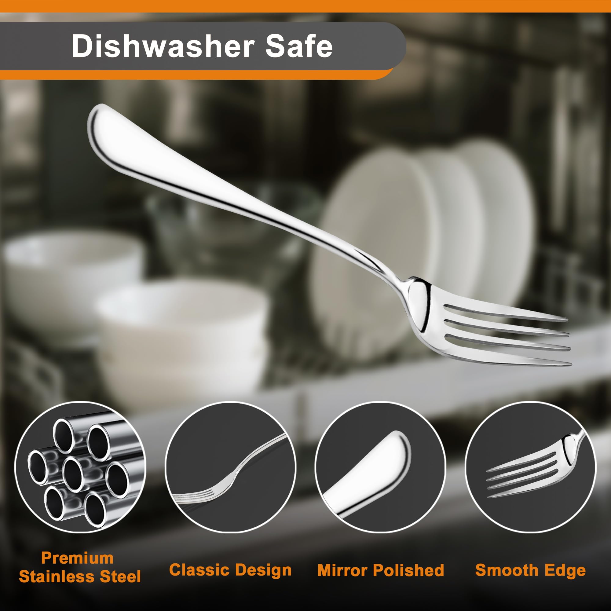 Nice Kitchen 8-piece forks smooth edges for kid-friendly dining.