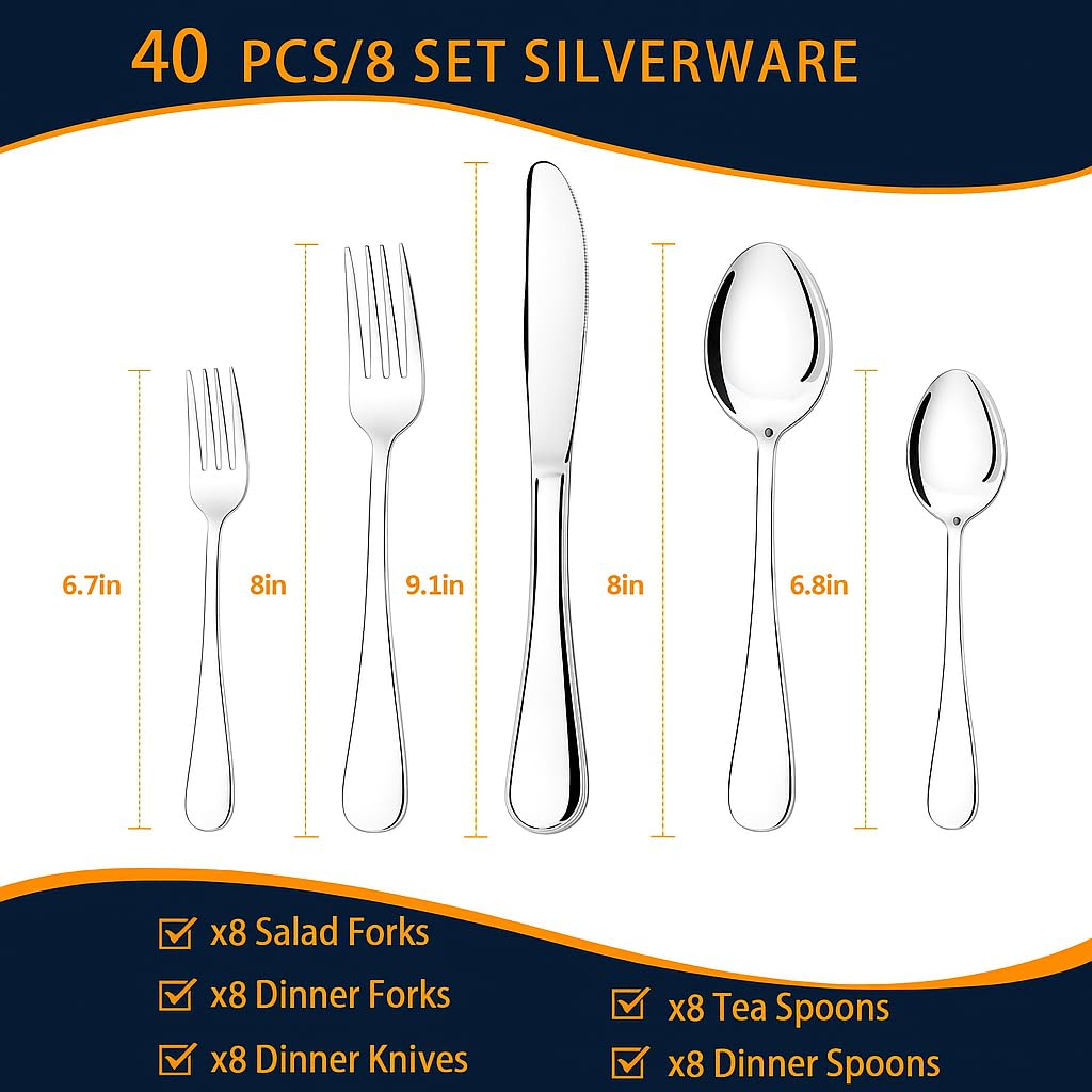 Mirror-polish flatware finish adds elegant shine to table settings.