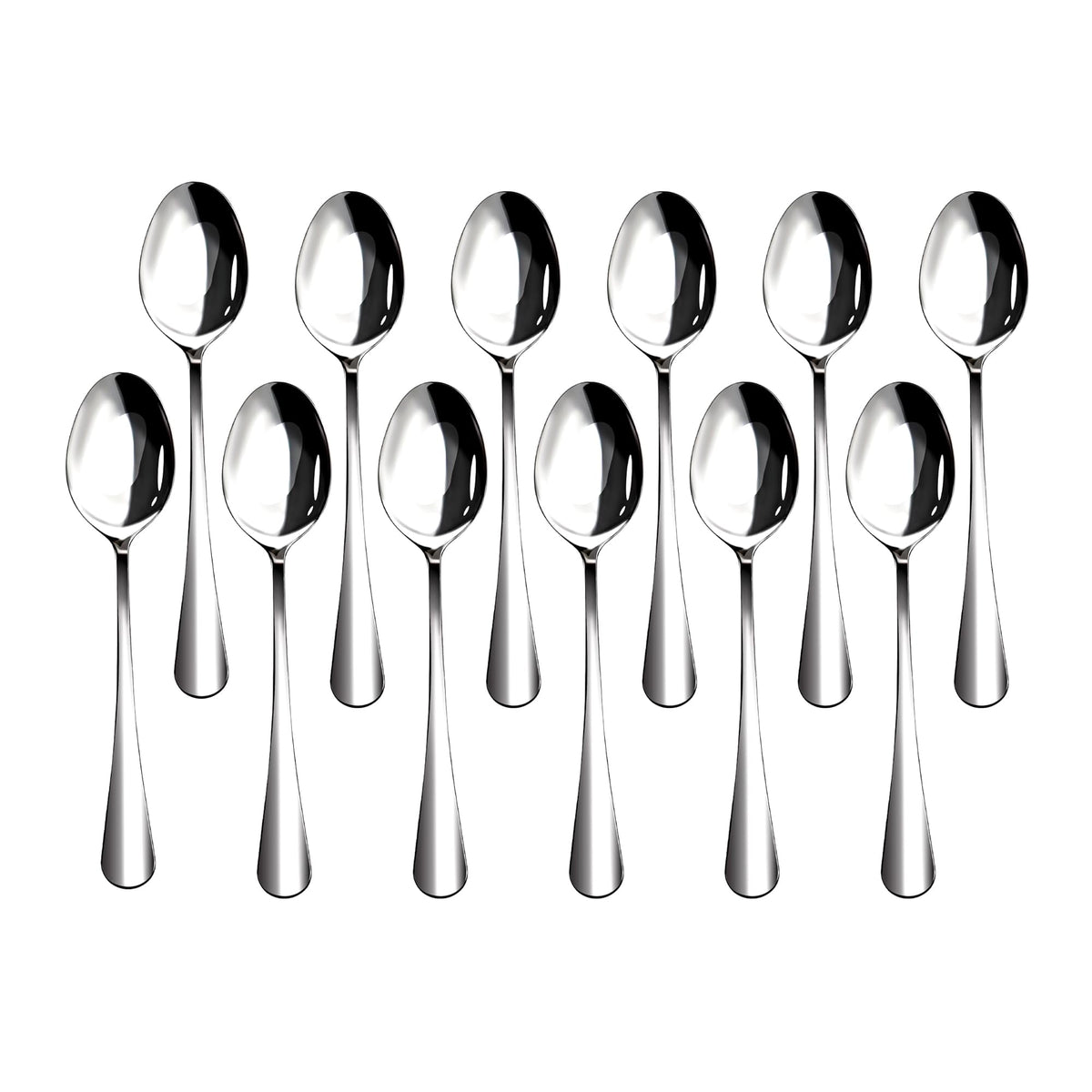 Nice Kitchen 12-piece teaspoons set with mirror polish for elegant table setting.
