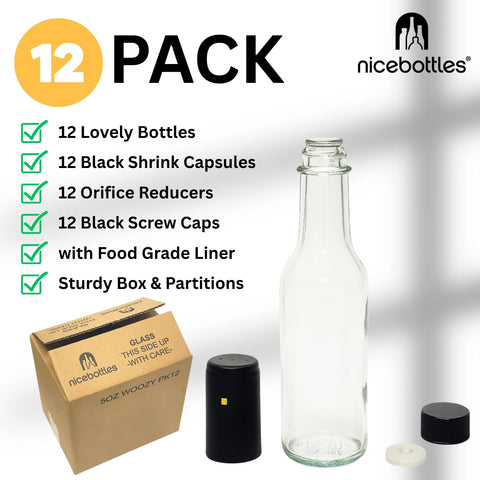 Nicebottles black screw cap on 5oz bottle with secure closure