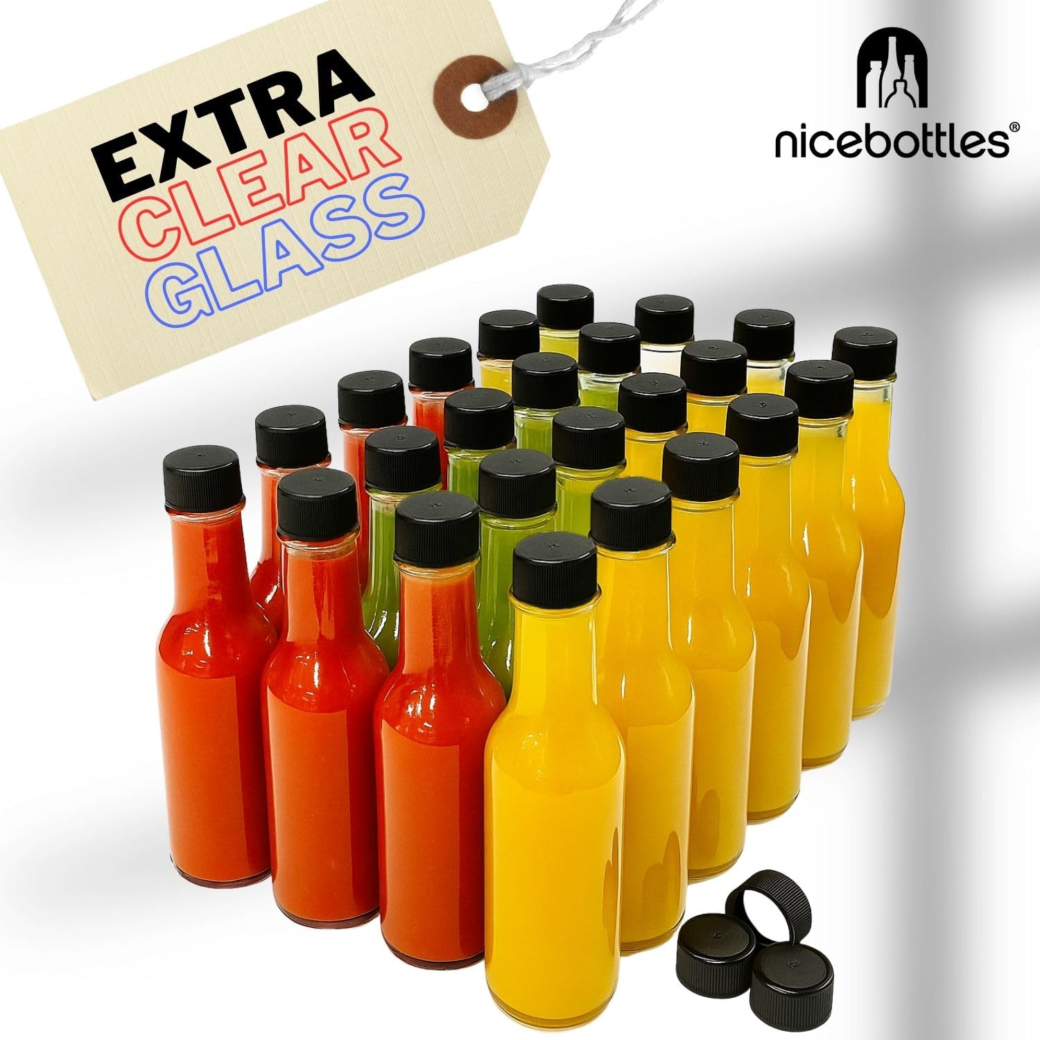 Nicebottles clear glass showcasing sauce color and texture.