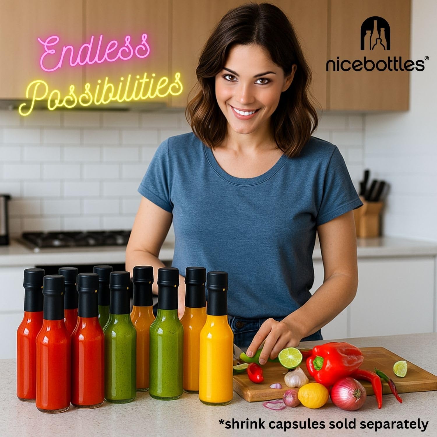 Nicebottles serving and storing hot sauce with easy pour control.