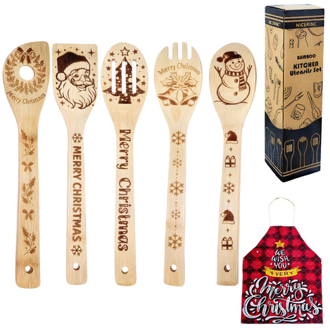 NICERINC bamboo non-slotted spoon for stirring and serving, safe on nonstick pots
