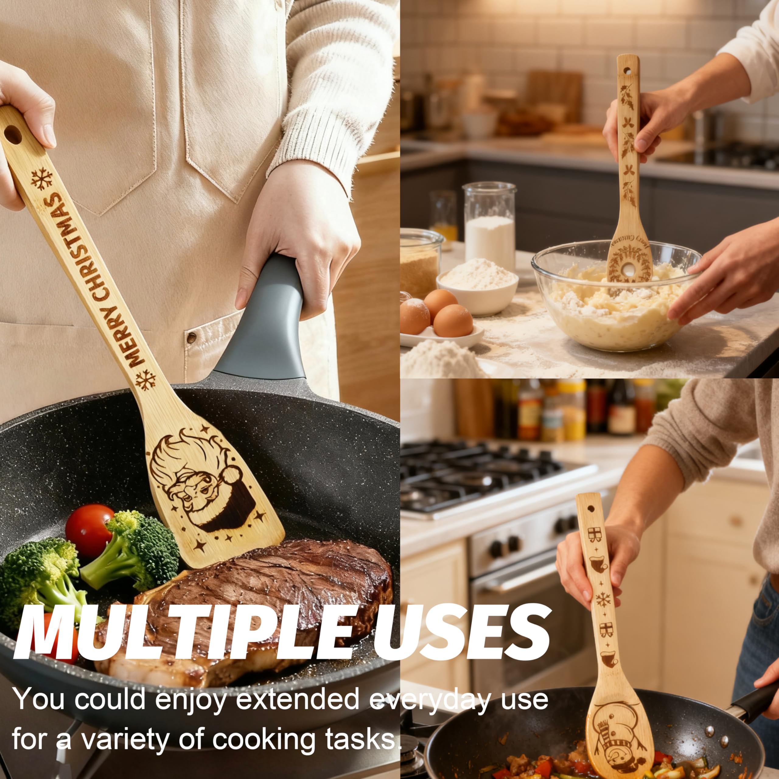 NICERINC bamboo single hole spoon for controlled serving and draining