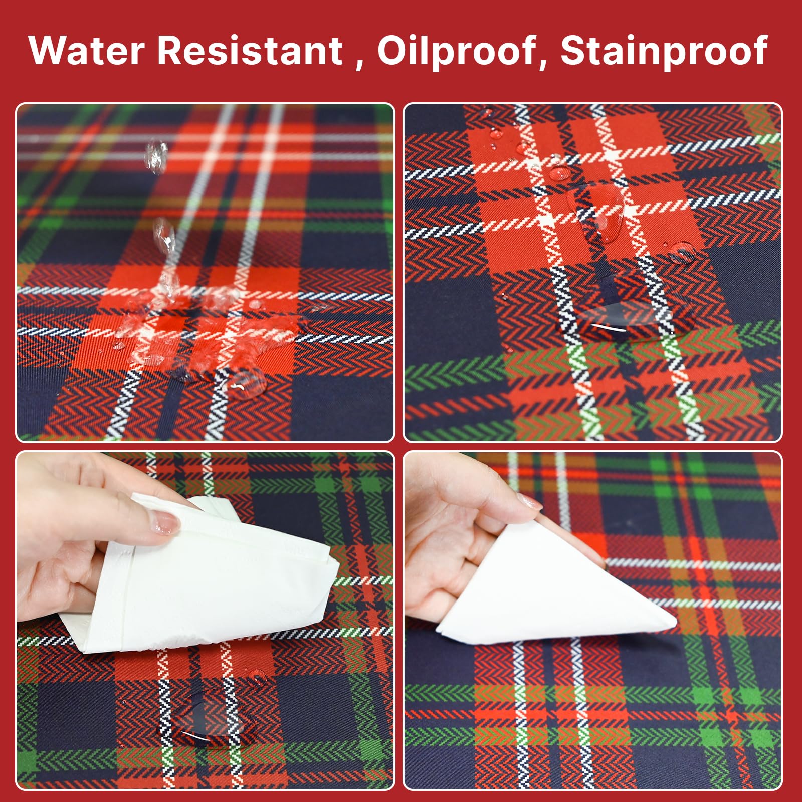 NiceTatertay Christmas tablecloth 60x84 red buffalo plaid on a festive dining table