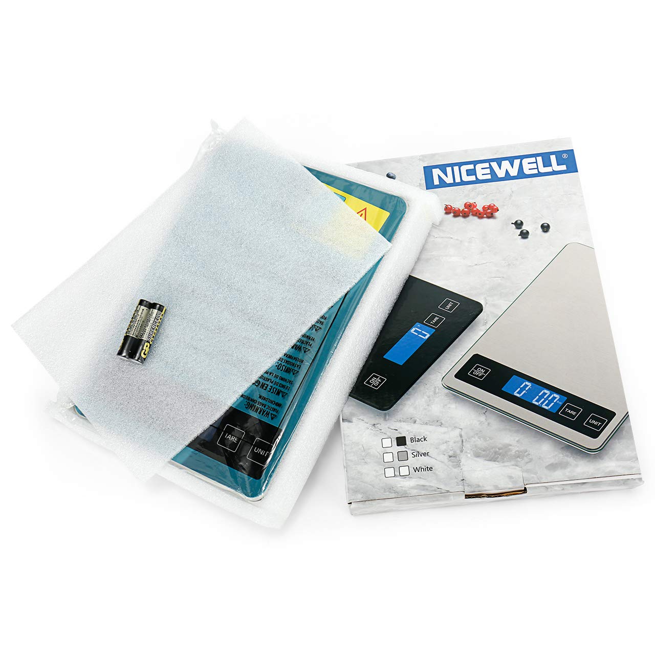 Nicewell scales include batteries for immediate use