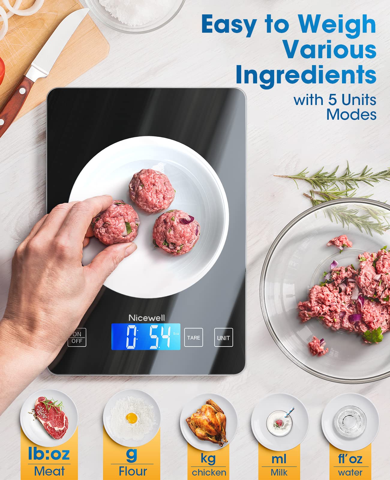 Nicewell scale arrives with batteries for immediate use.