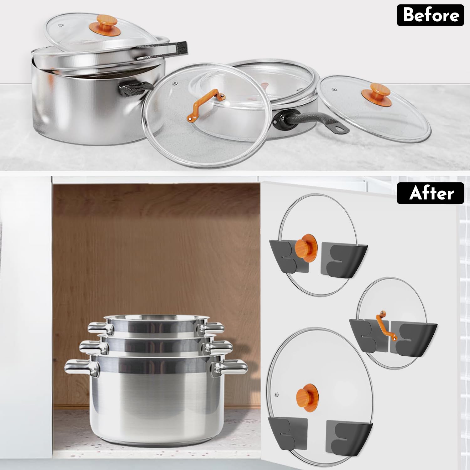Niceyos patented lid organizer combines style with practical organization.