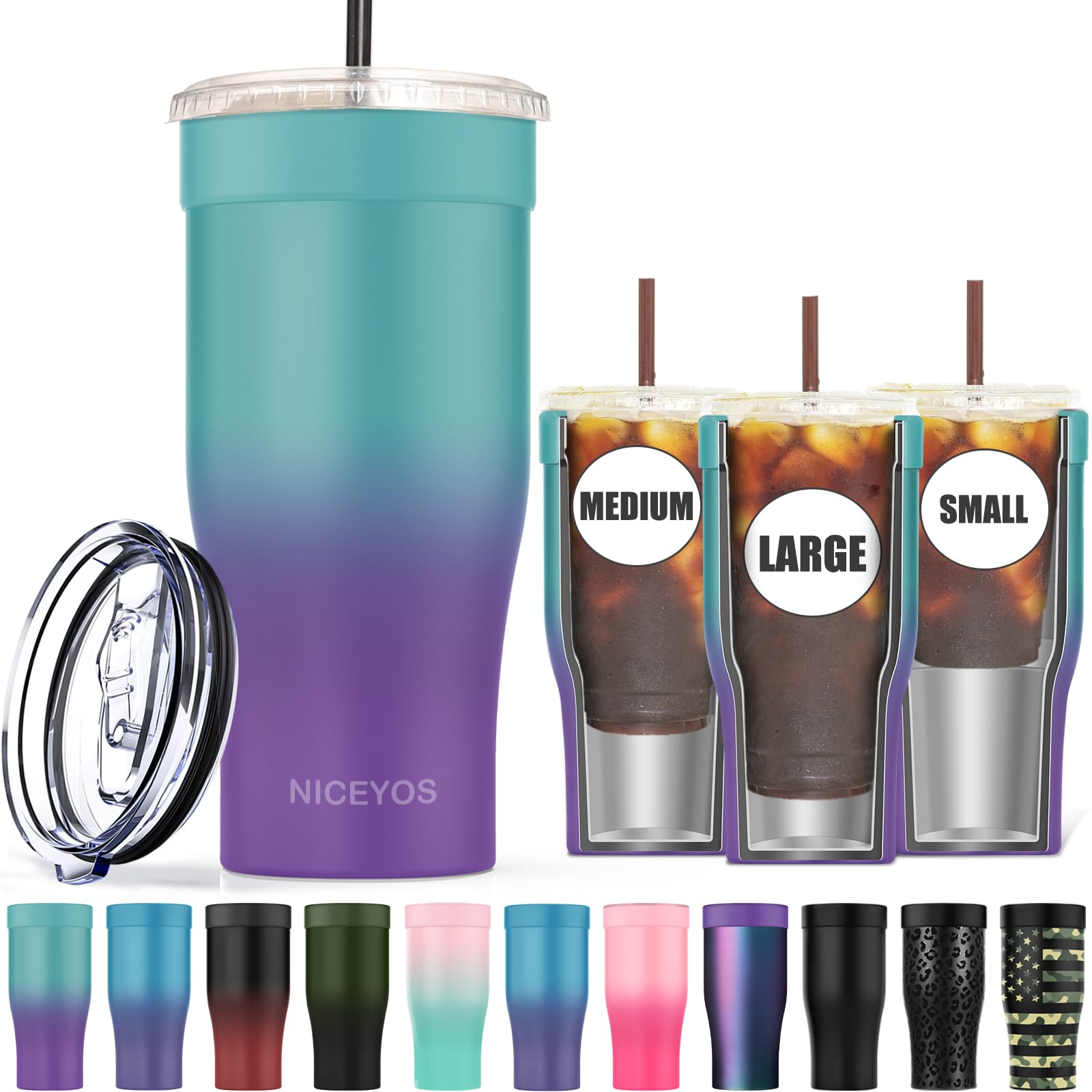 Niceyos universal iced coffee sleeve with 3-in-1 design fits 16–32 oz cups.