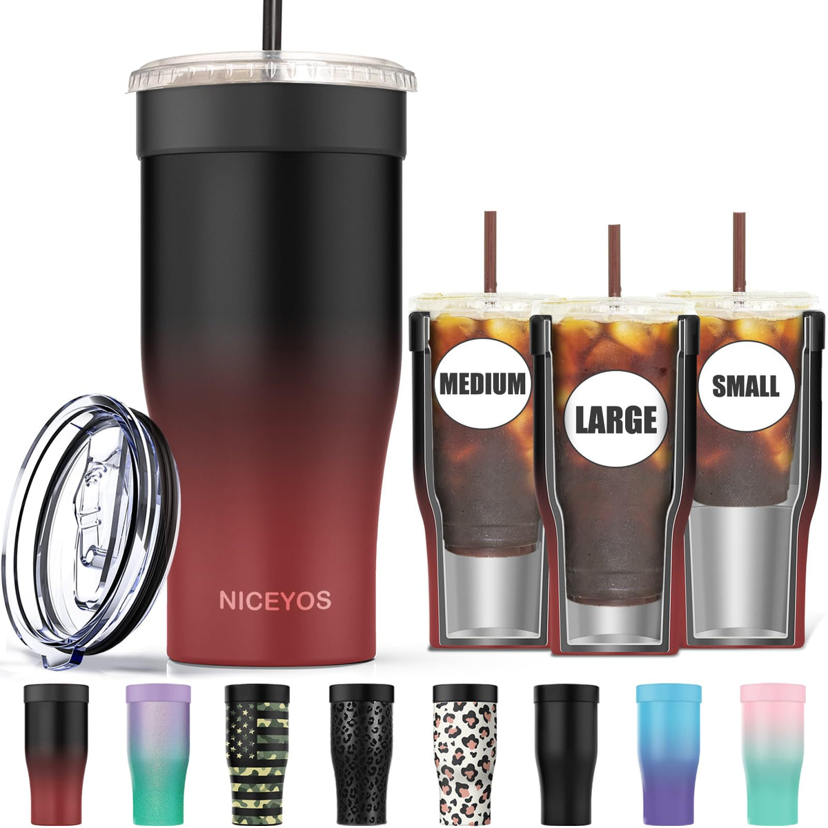 Niceyos Universal Iced Coffee Sleeve with 3-in-1 design fits multiple cup sizes for on-the-go use
