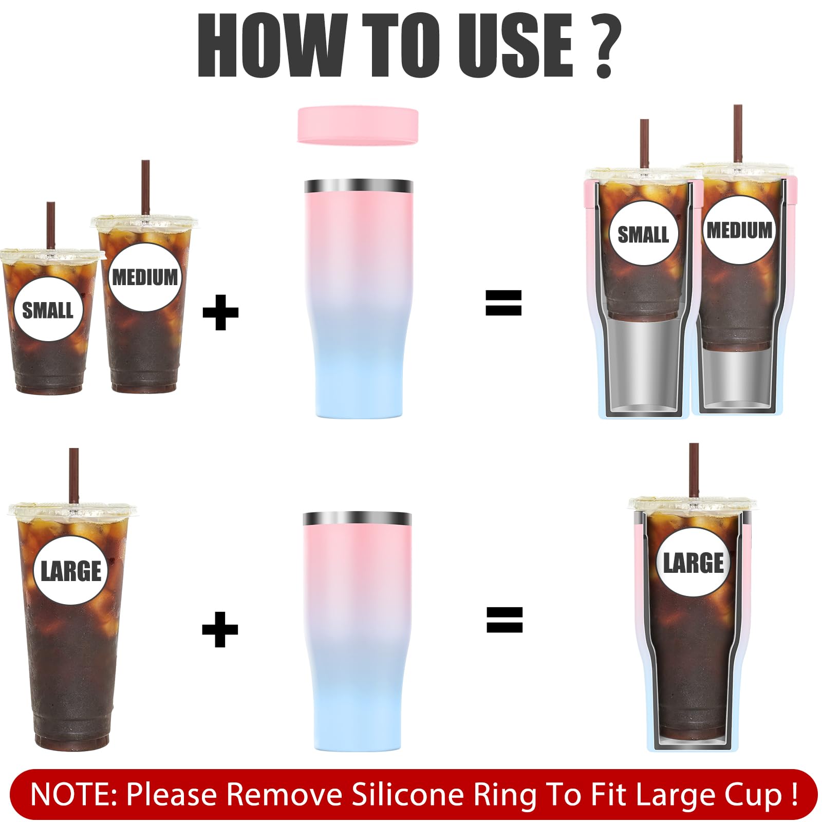 Niceyos sleeve fits 16–32 oz cups from Starbucks, Dunkin, and McDonald’s.