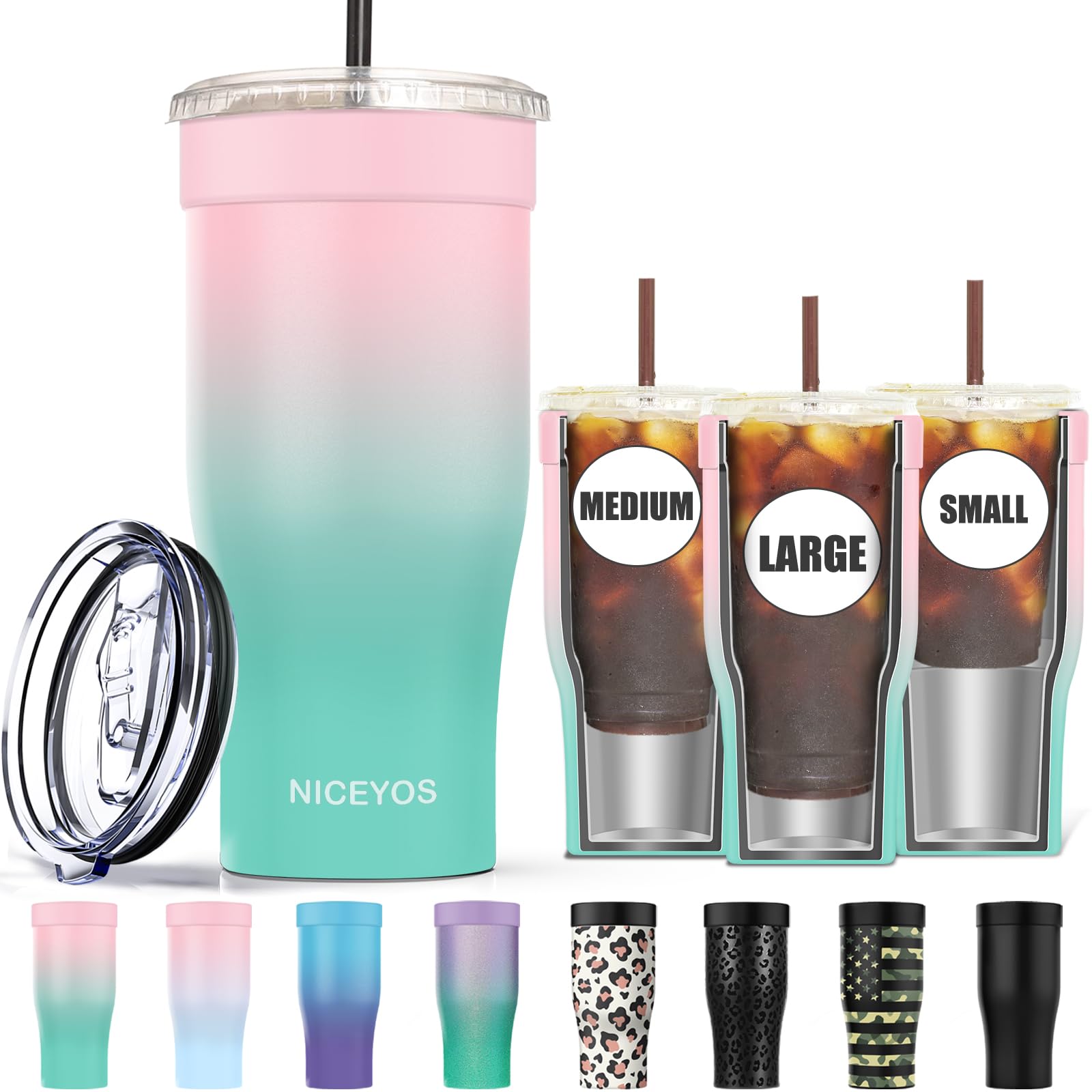 Niceyos universal iced coffee sleeve pink variant with double-wall insulation for cold drinks.