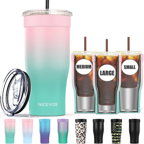 Niceyos universal iced coffee sleeve pink variant with double-wall insulation for cold drinks.