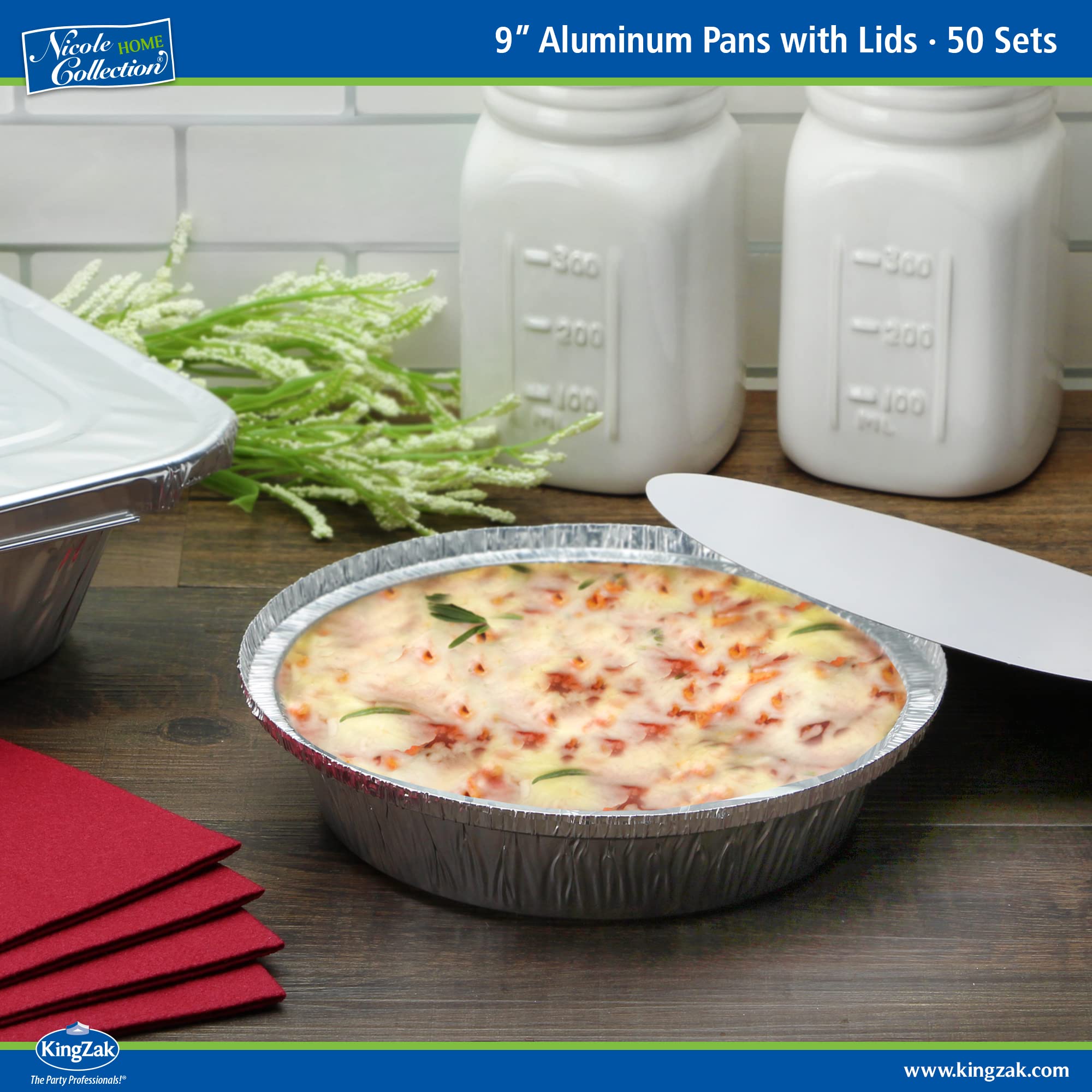 Nicole Home Collection disposable pans with lids ideal for to-go meals and events.