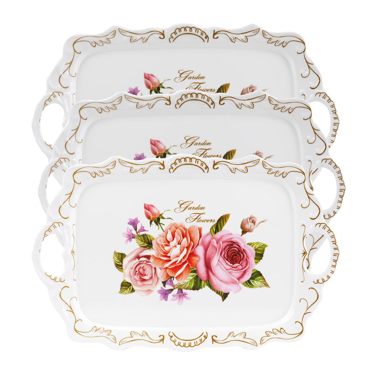 Nicunom 3-pack serving trays with handles for easy transport and stylish presentation.