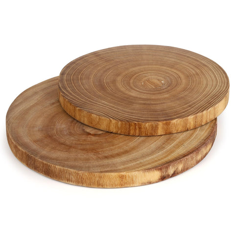 Nicunom round wood slab 11-12 inch serves as a rustic cheese board centerpiece for entertaining.