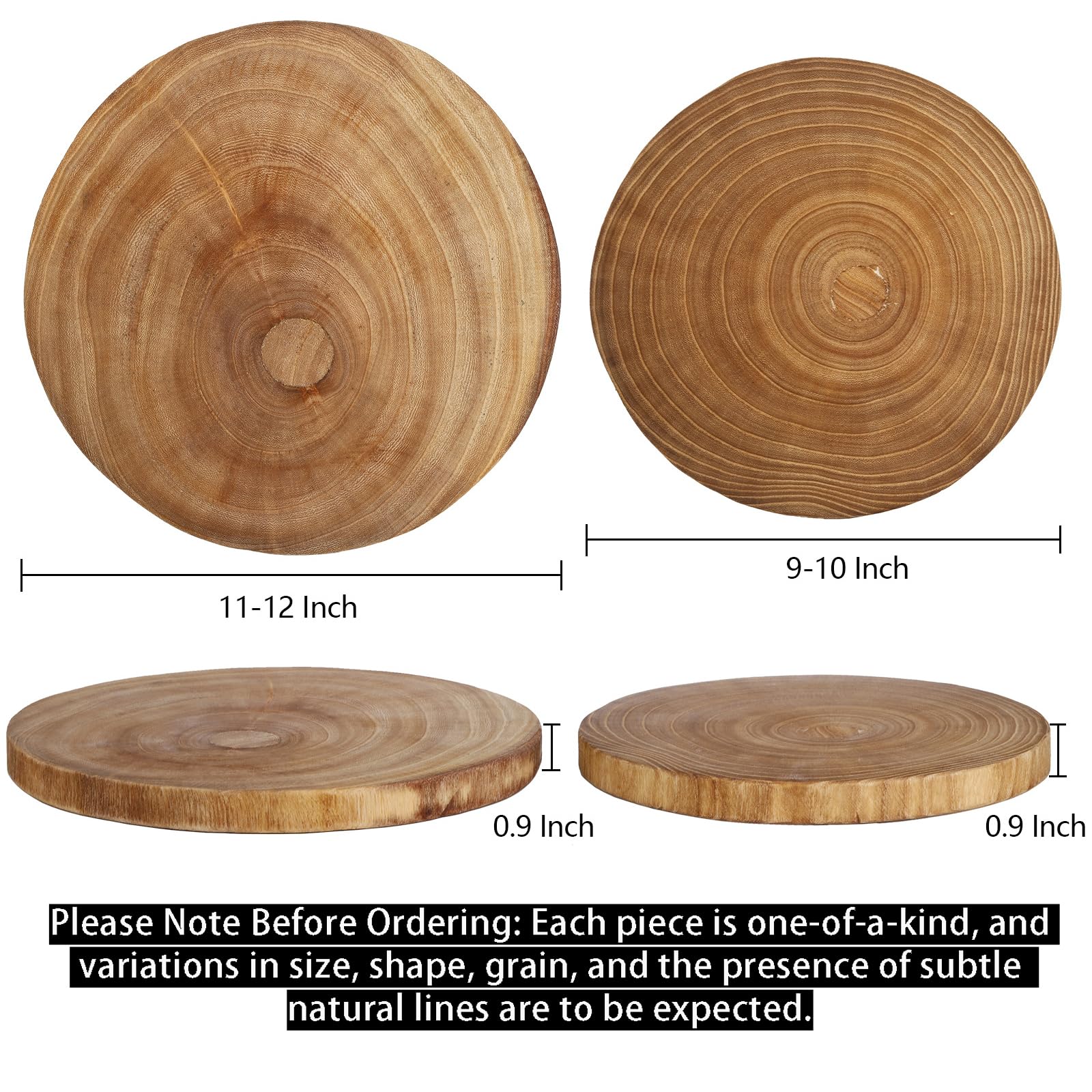 Nicunom round wood slab 9-10 inch ideal for fruit, crackers, or small cheese boards.