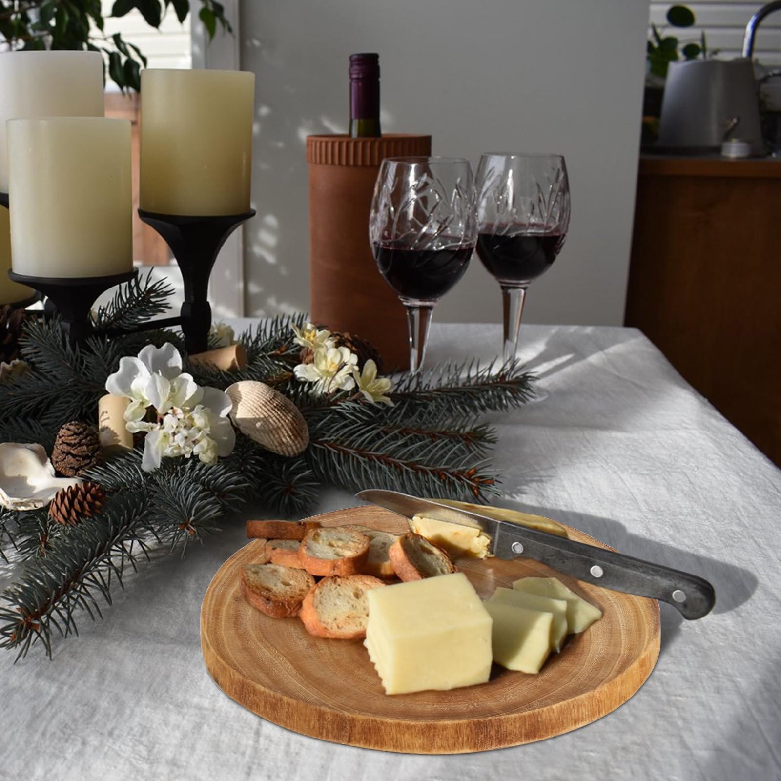 Nicunom wood slice display stand elevates centerpieces or dessert displays.