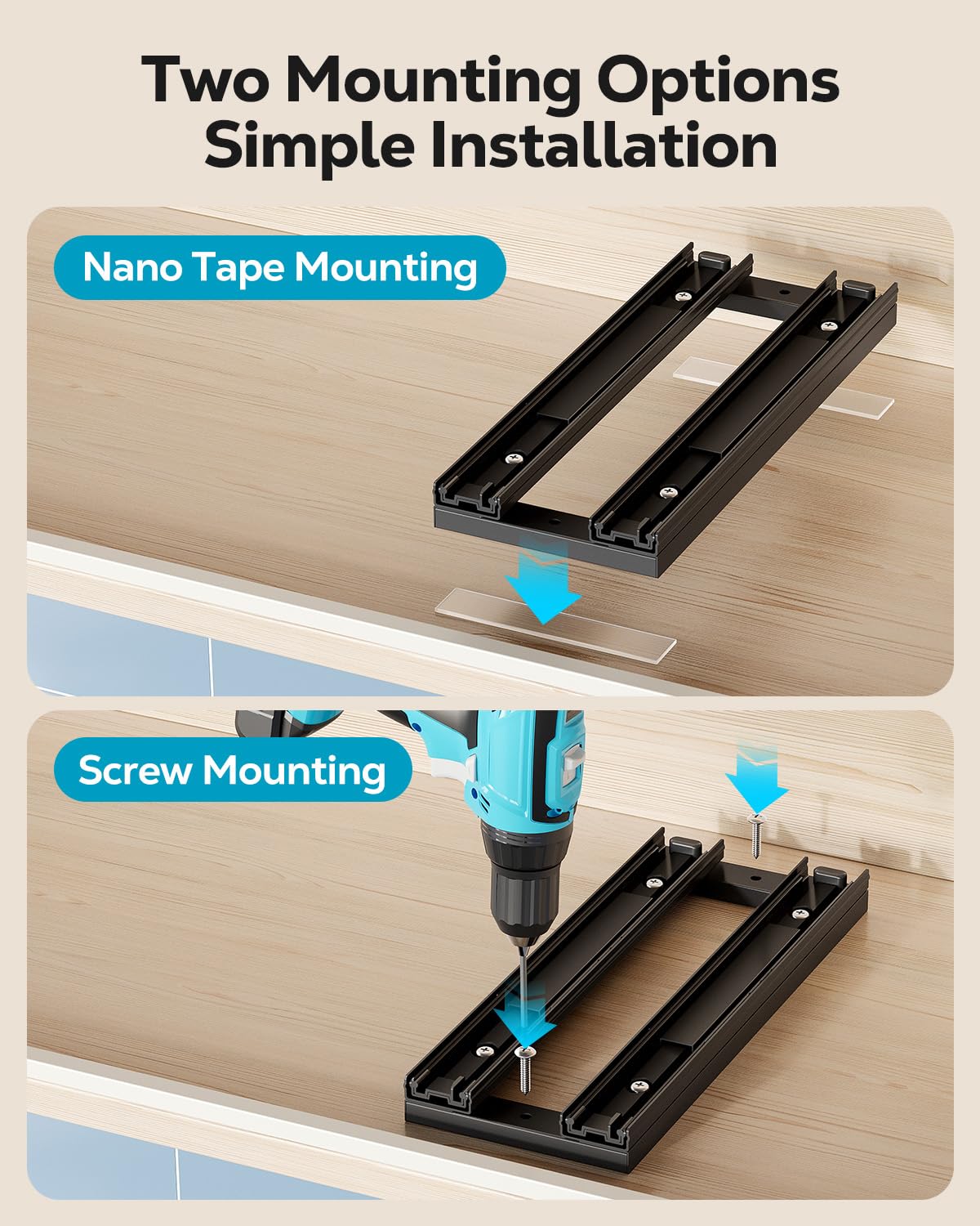 Nieifi spice rack install kit includes nano tape or screws.