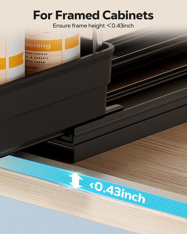 Nieifi spice rack full-length rails allow pulling out every jar.