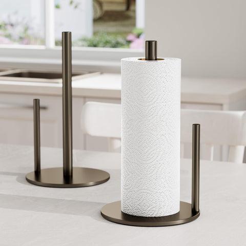 Niffgaff bronze kitchen paper holder in use on a tidy kitchen counter