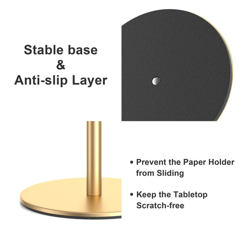 Niffgaff gold towel holder on table keeps paper ready during meals