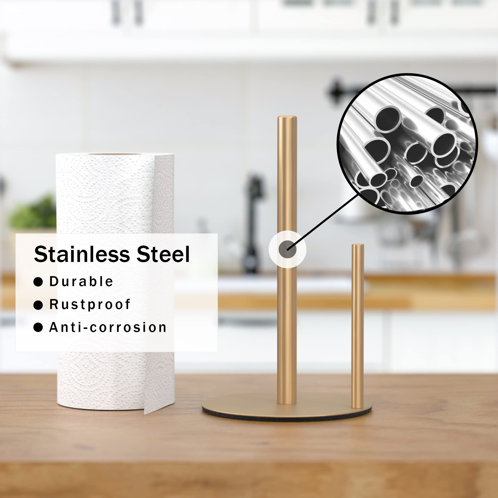 Gold base visible highlights the weighted stability for easy one-handed tearing.