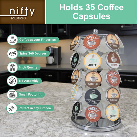 Nifty Solutions chrome K-Cup carousel remains easy to clean after daily use.