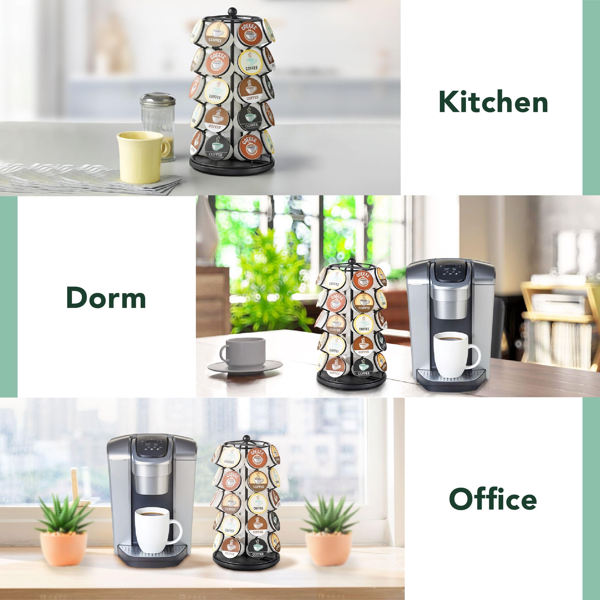 Space-saving lazy Susan base fits small countertops.