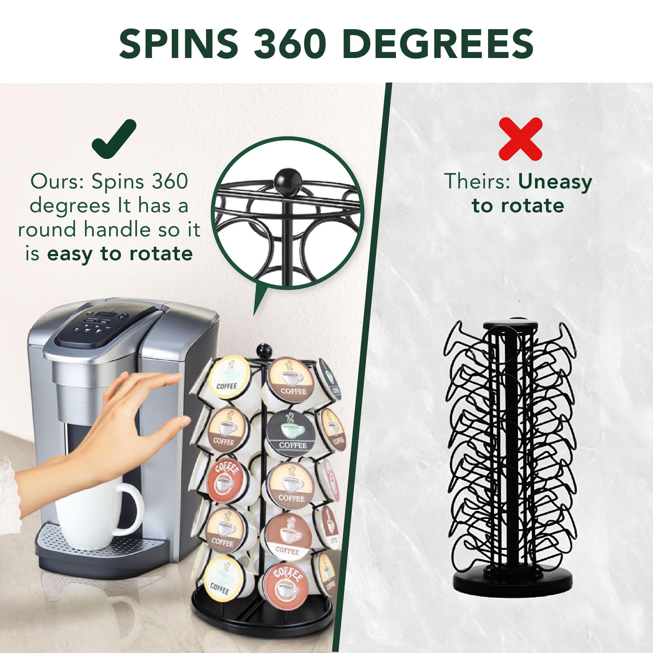 Stores up to 35 K-Cups in a neat vertical display.