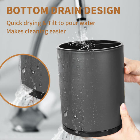 Nigelia utensil holder with quick drainage layer keeps utensils dry after washing.