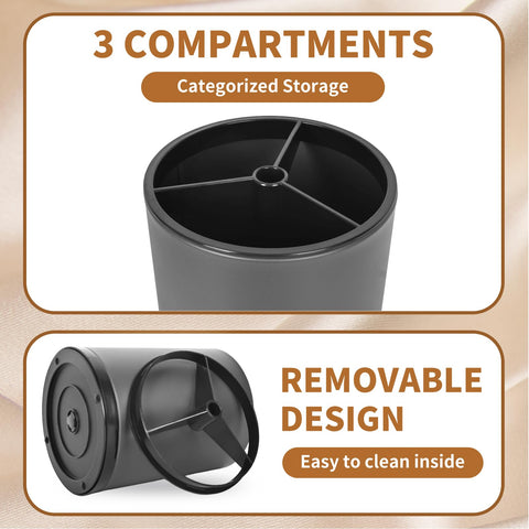Nigelia removable tri-compartment lid for organized utensil storage.