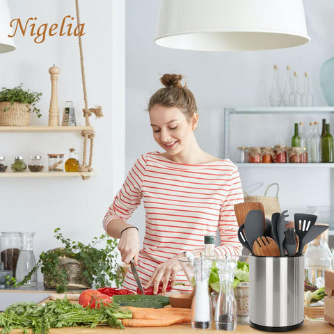 Nigelia stainless steel countertop organizer with a sleek finish.