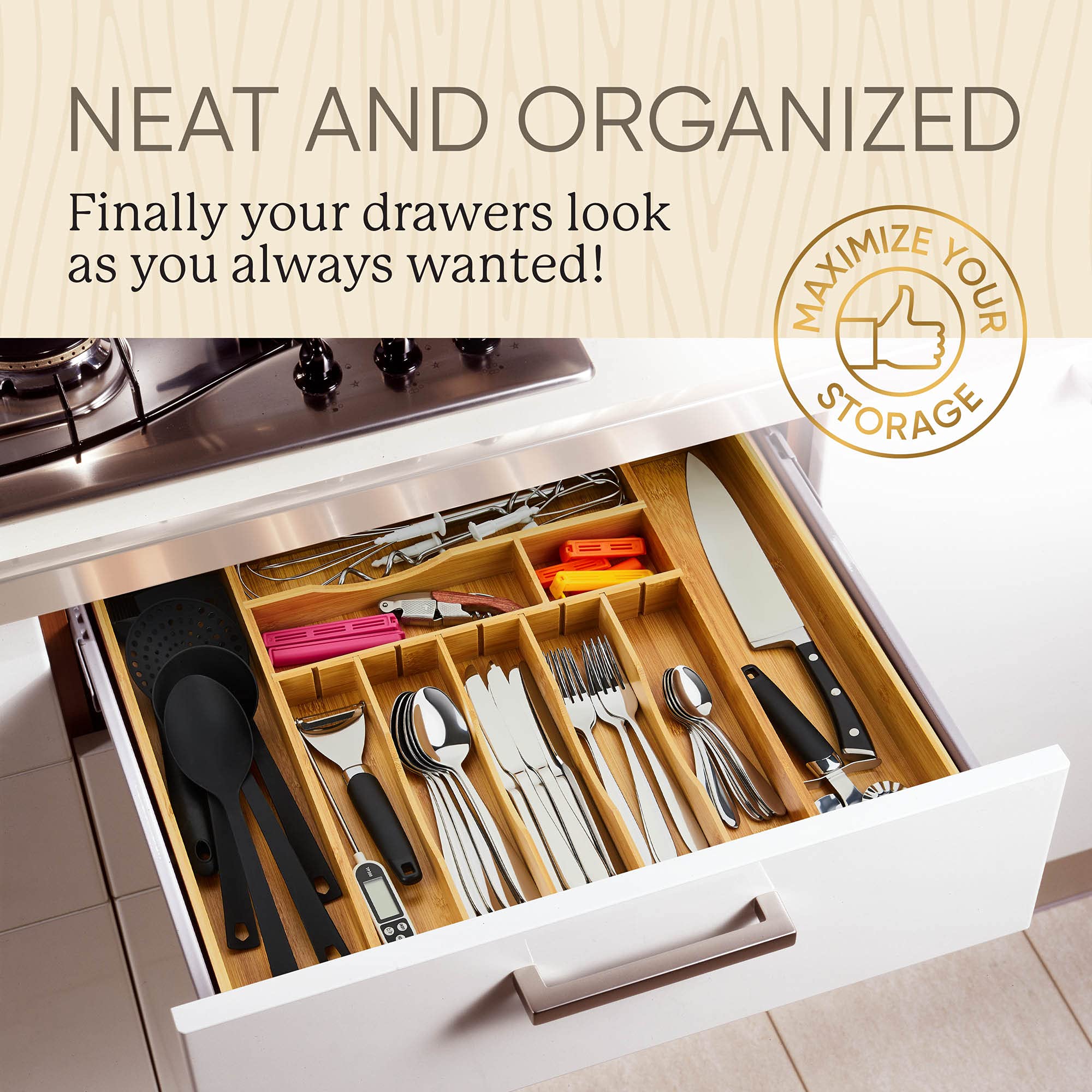 Night Tree natural bamboo craftsmanship offers a water resistant drawer solution.