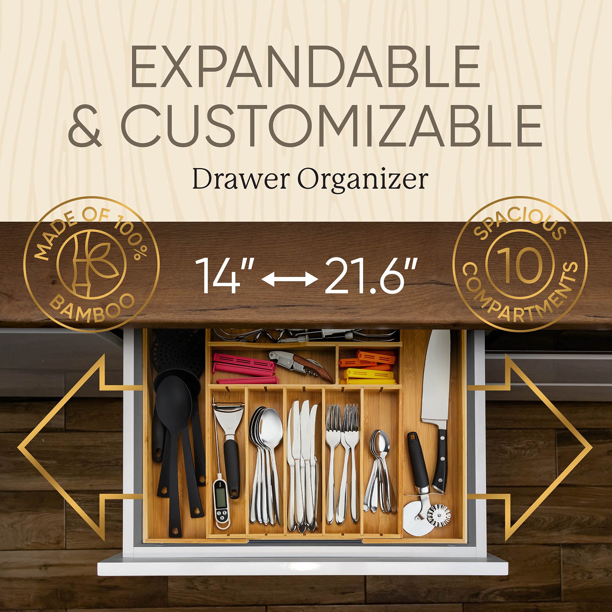 Night Tree reinforced-base wood organizer supports heavy silverware without cracking.